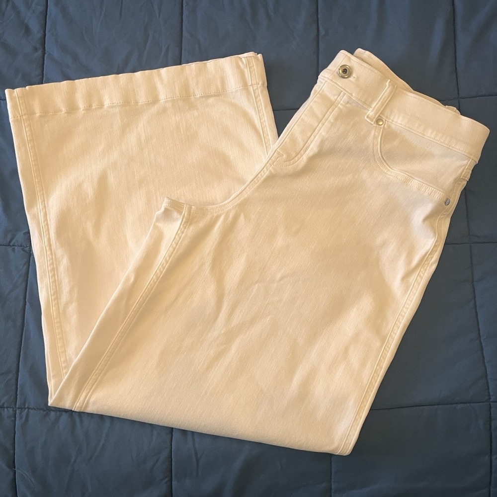 SPANX Shapewear Cropped Wide-Leg Jeans Nautical Large White Stretch Pull On - Picture 2 of 12